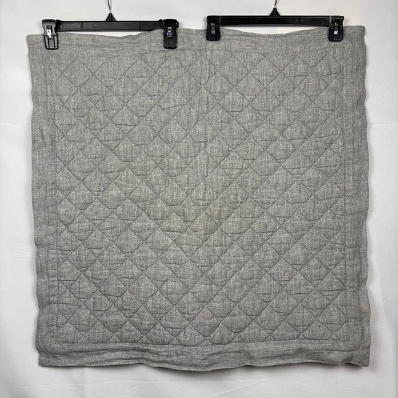 Pottery Barn Flax Linen Diamond Quilted Euro Shams Set 26 X26 Heathered Charcoal - Picture 4 of 14